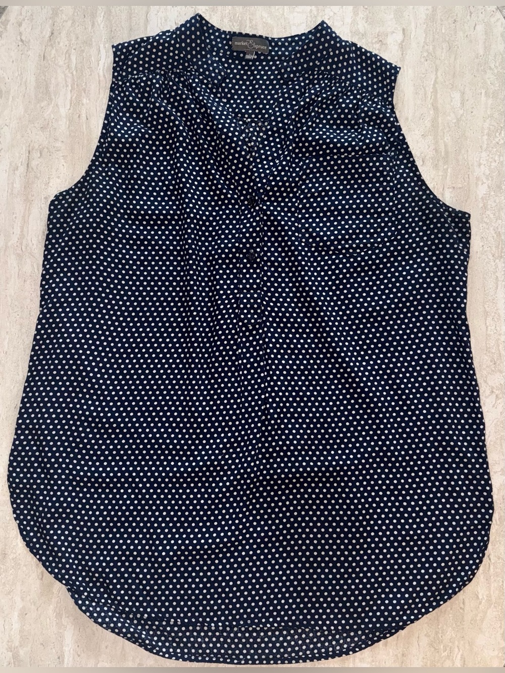 Market & Spruce Navy Polka Dot Top